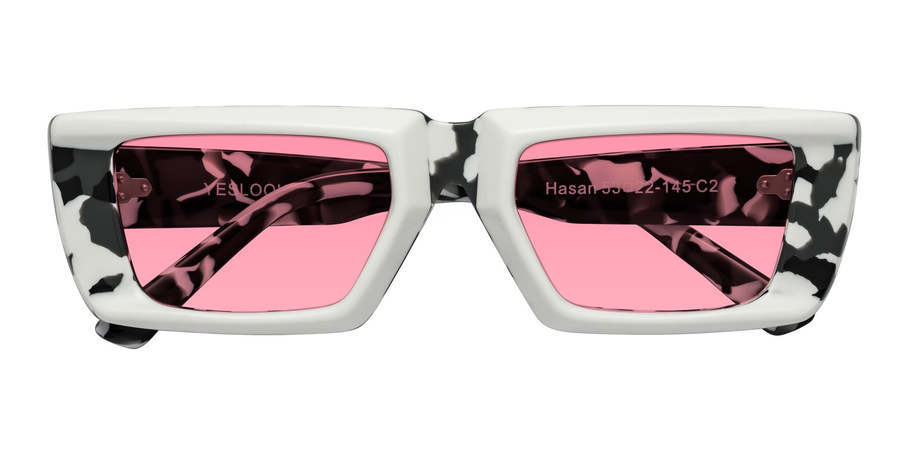 Folded Front of Hasan in White-Black Tortoise with Pink Tinted Lenses