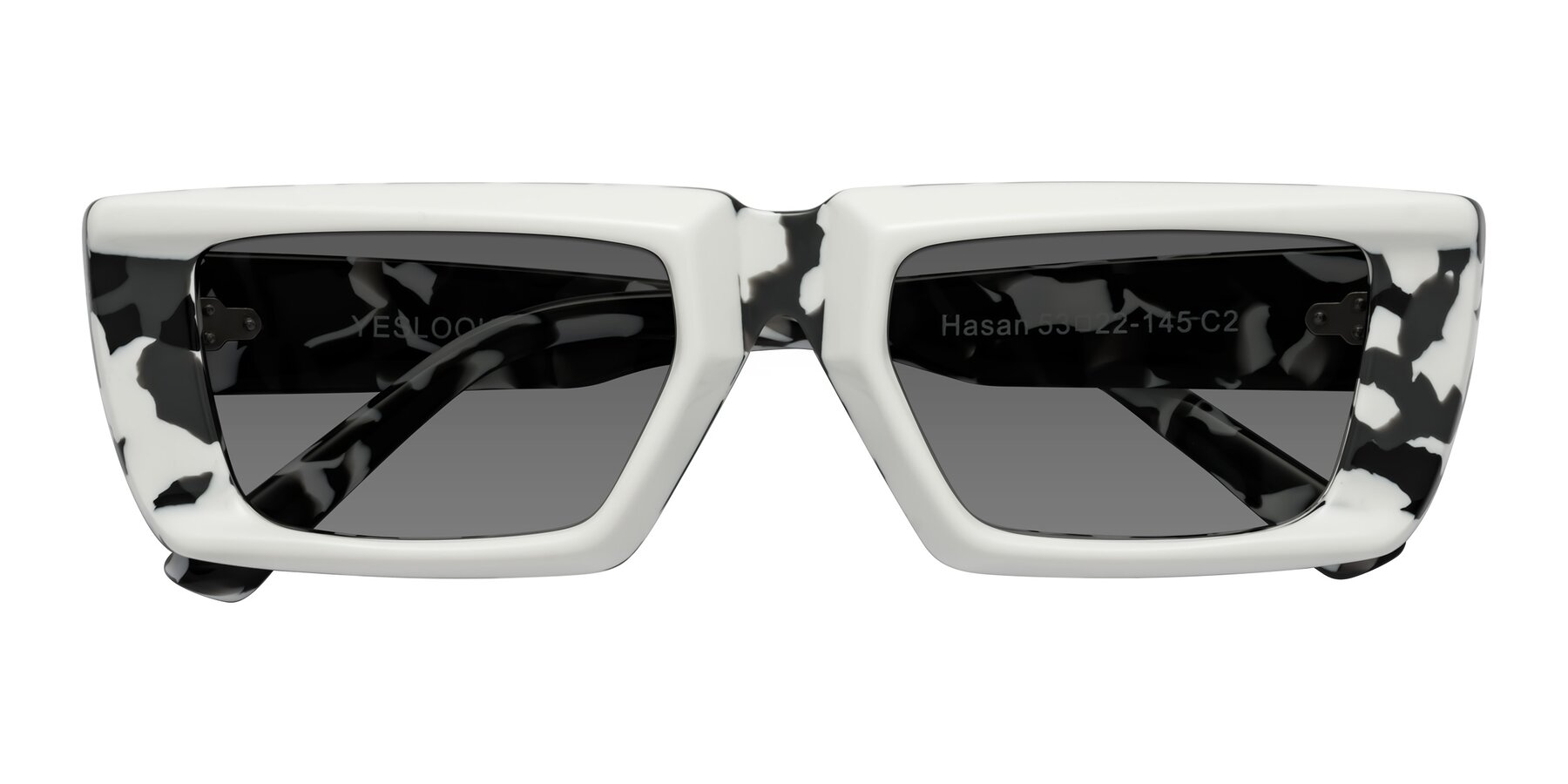 Folded Front of Hasan in White-Black Tortoise with Medium Gray Tinted Lenses