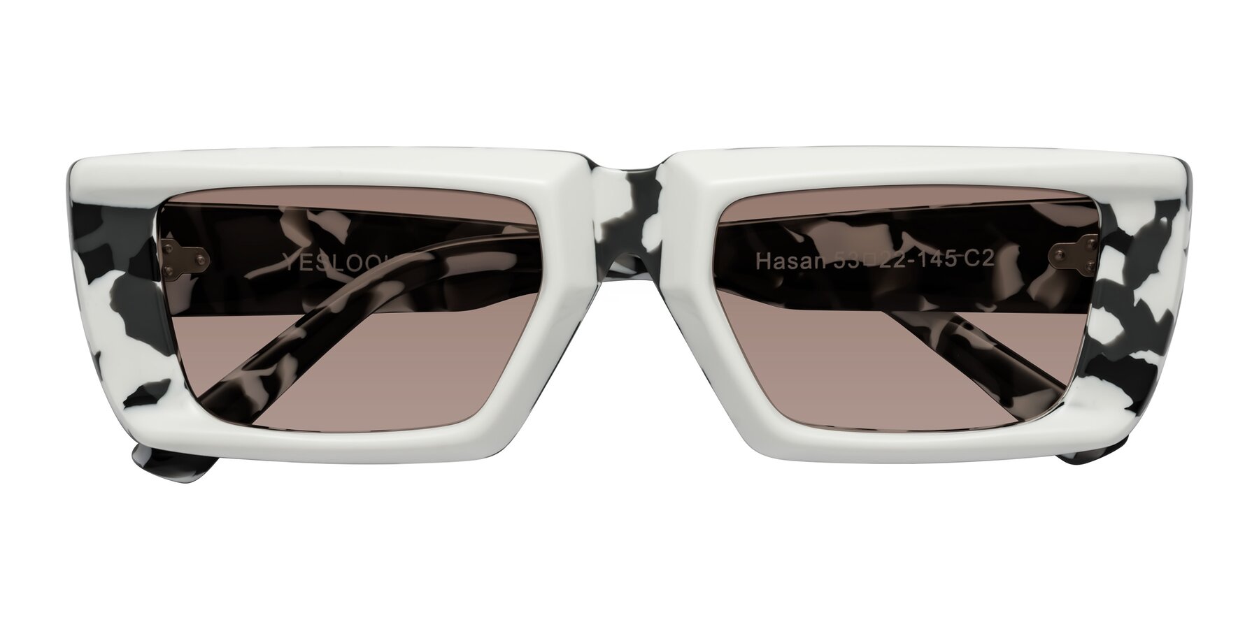 Folded Front of Hasan in White-Black Tortoise with Medium Brown Tinted Lenses
