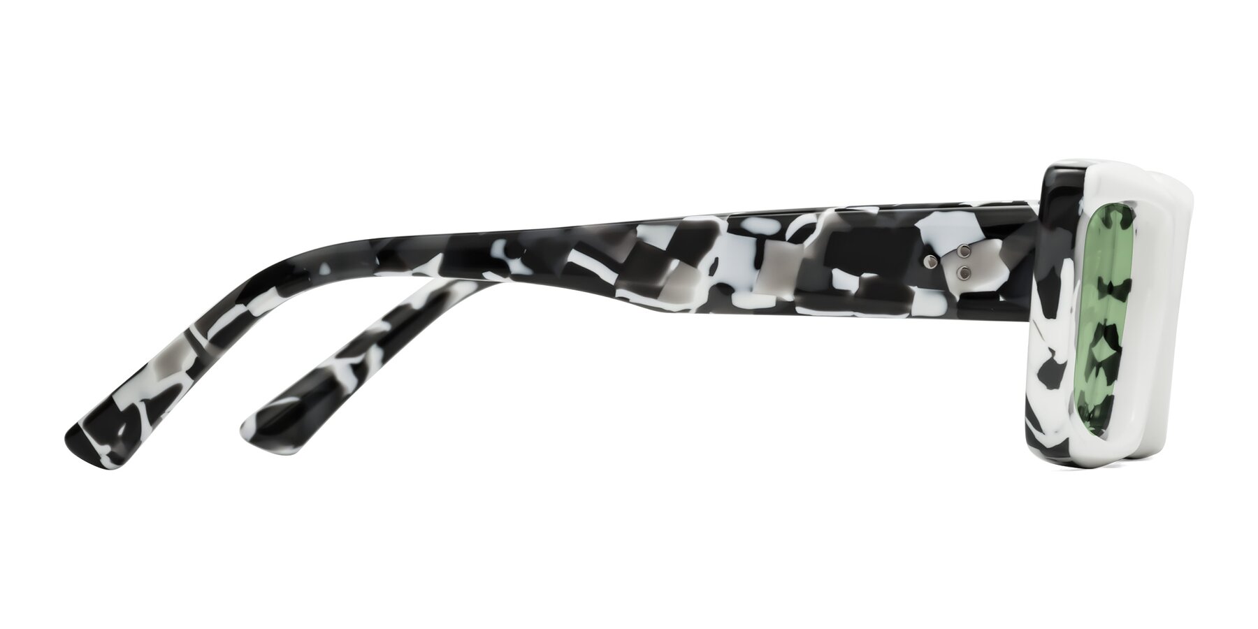Side of Hasan in White-Black Tortoise with Medium Green Tinted Lenses