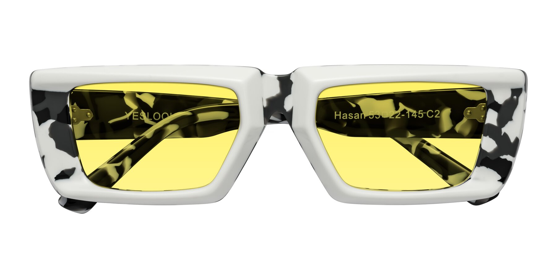 Folded Front of Hasan in White-Black Tortoise with Medium Yellow Tinted Lenses