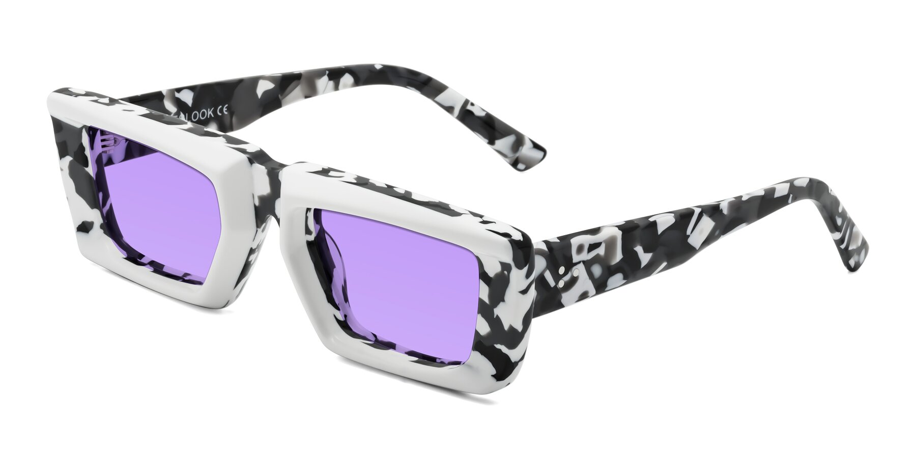 Angle of Hasan in White-Black Tortoise with Medium Purple Tinted Lenses