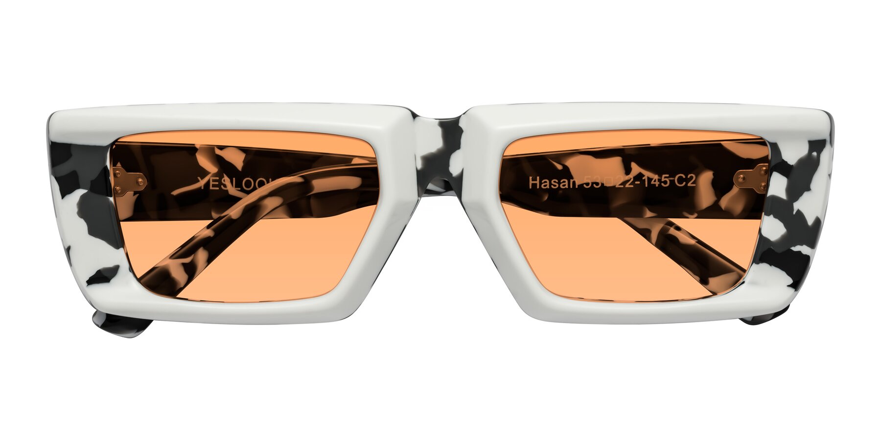 Folded Front of Hasan in White-Black Tortoise with Medium Orange Tinted Lenses