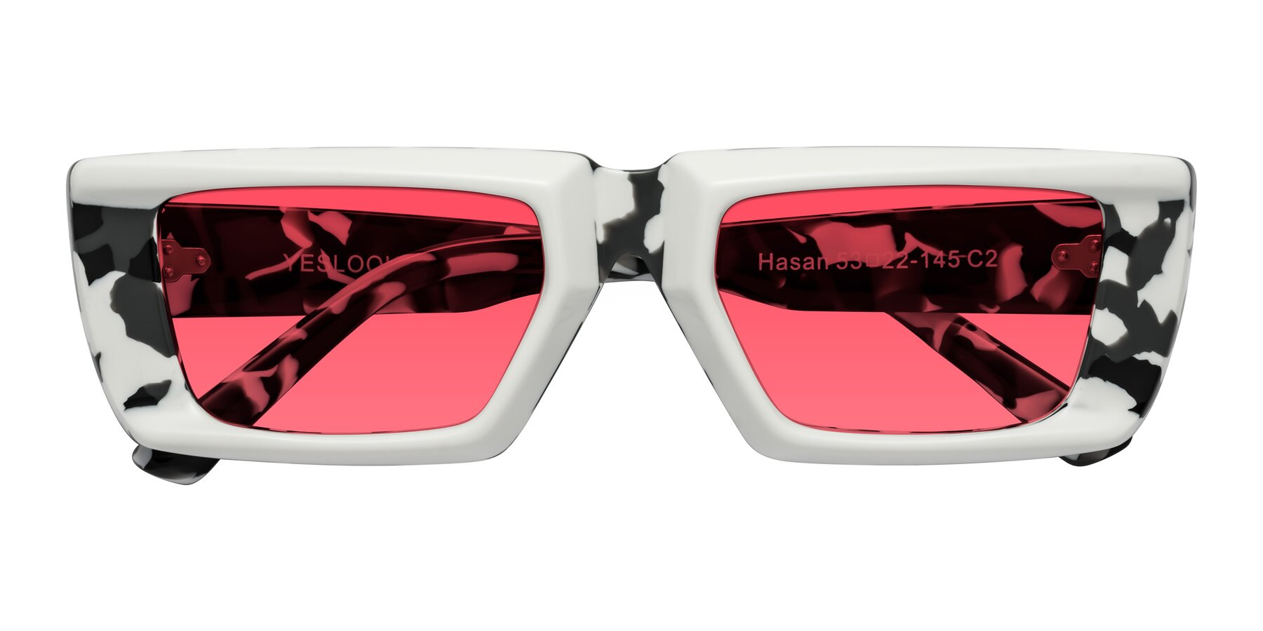 Folded Front of Hasan in White-Black Tortoise with Red Tinted Lenses