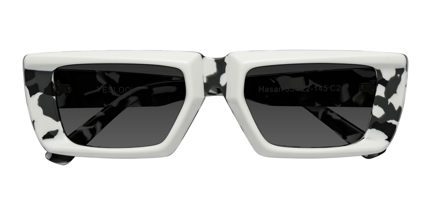 Folded Front of Hasan in White-Black Tortoise with Gray Tinted Lenses