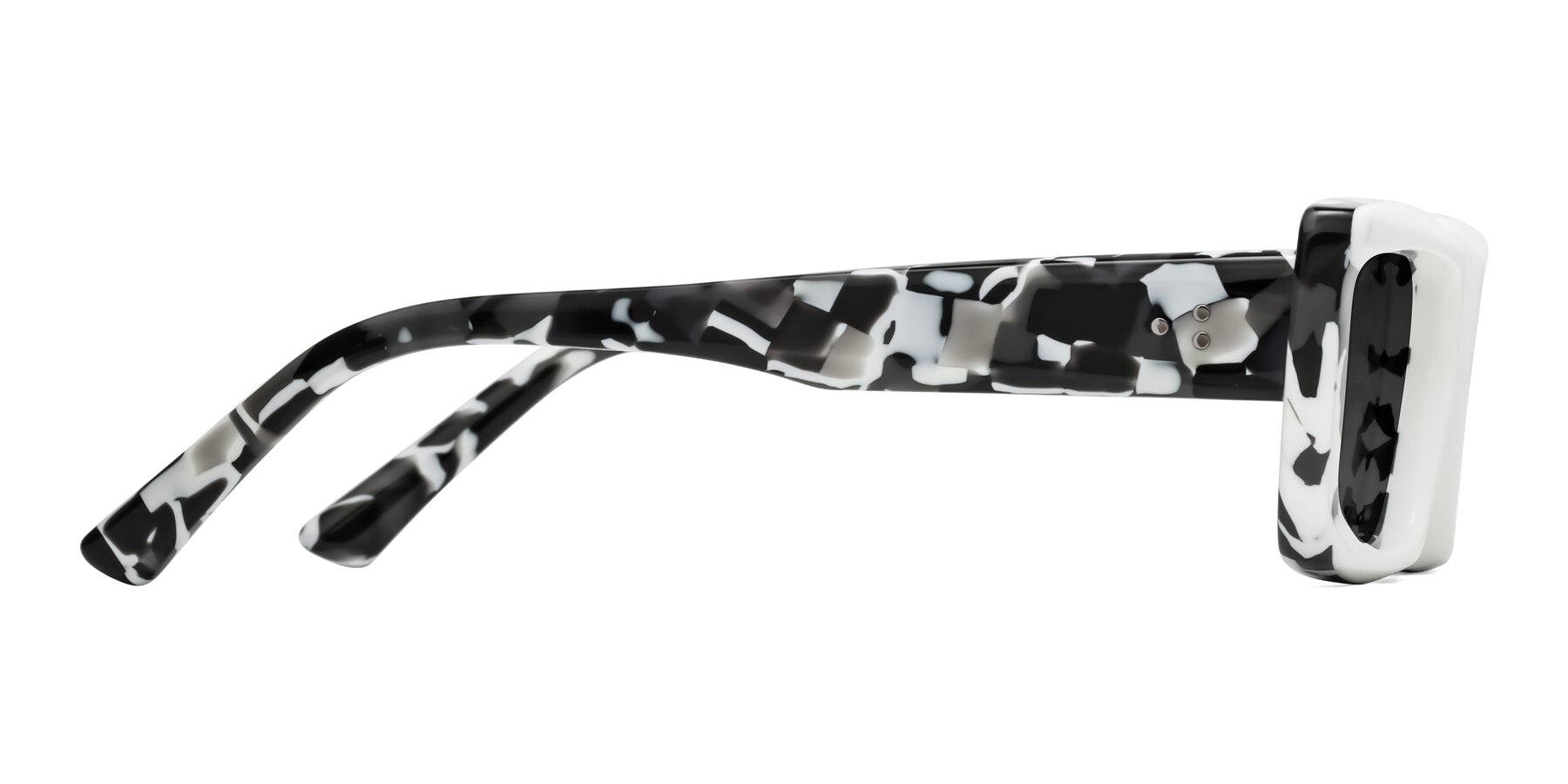 Side of Hasan in White-Black Tortoise with Gray Tinted Lenses
