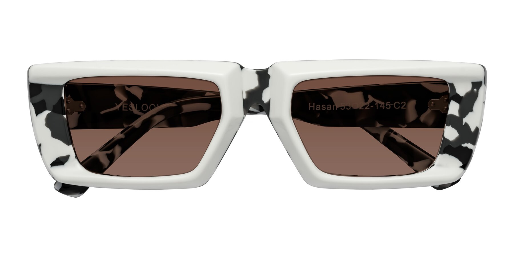 Folded Front of Hasan in White-Black Tortoise with Brown Tinted Lenses