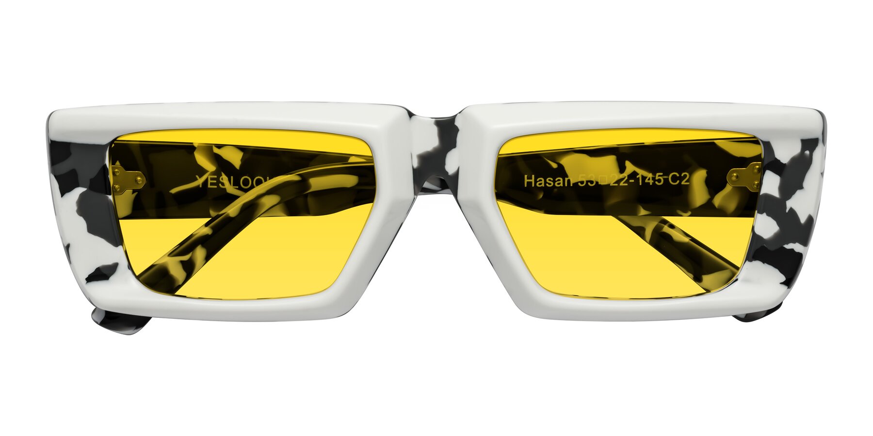 Folded Front of Hasan in White-Black Tortoise with Yellow Tinted Lenses