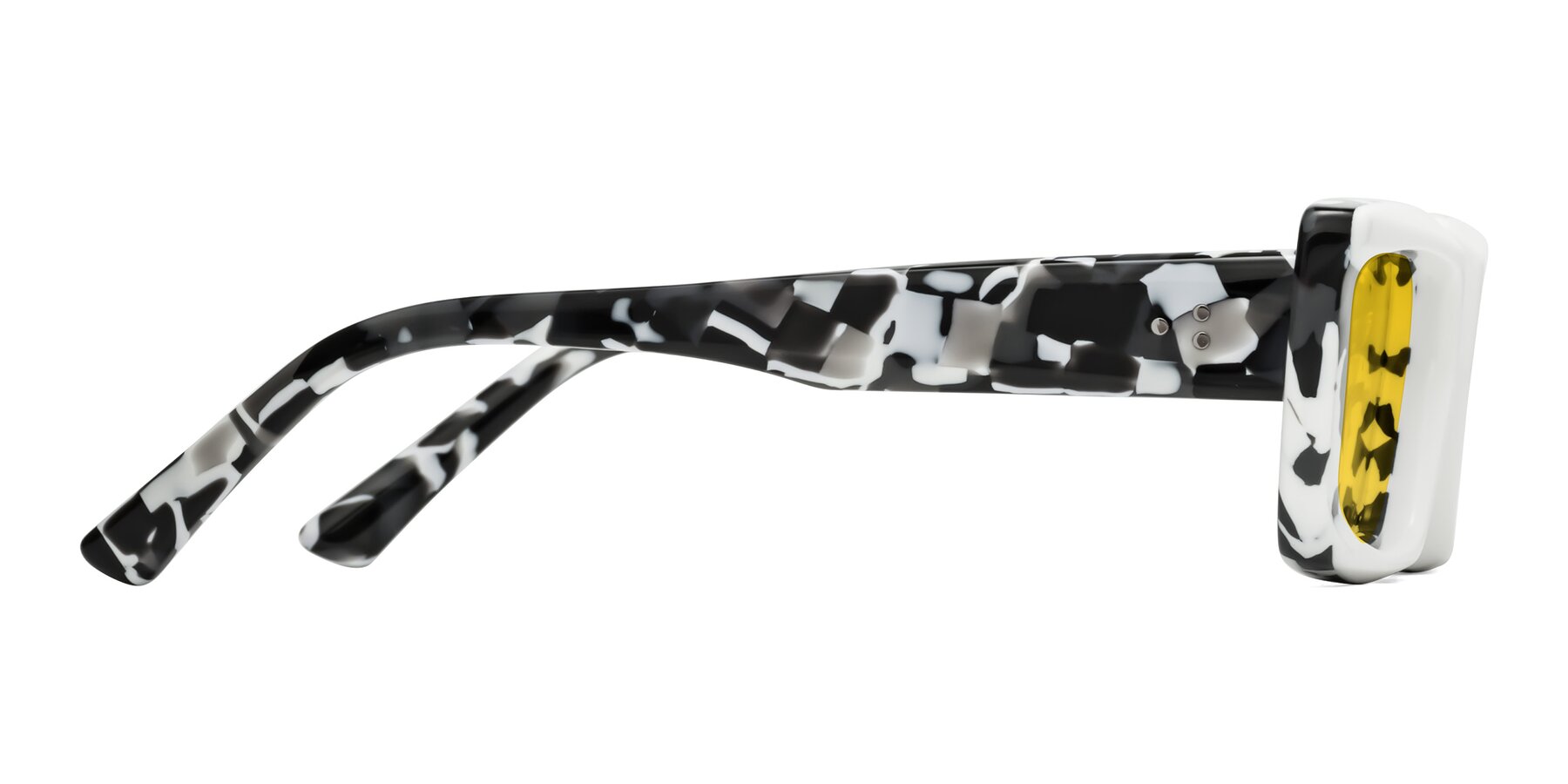 Side of Hasan in White-Black Tortoise with Yellow Tinted Lenses