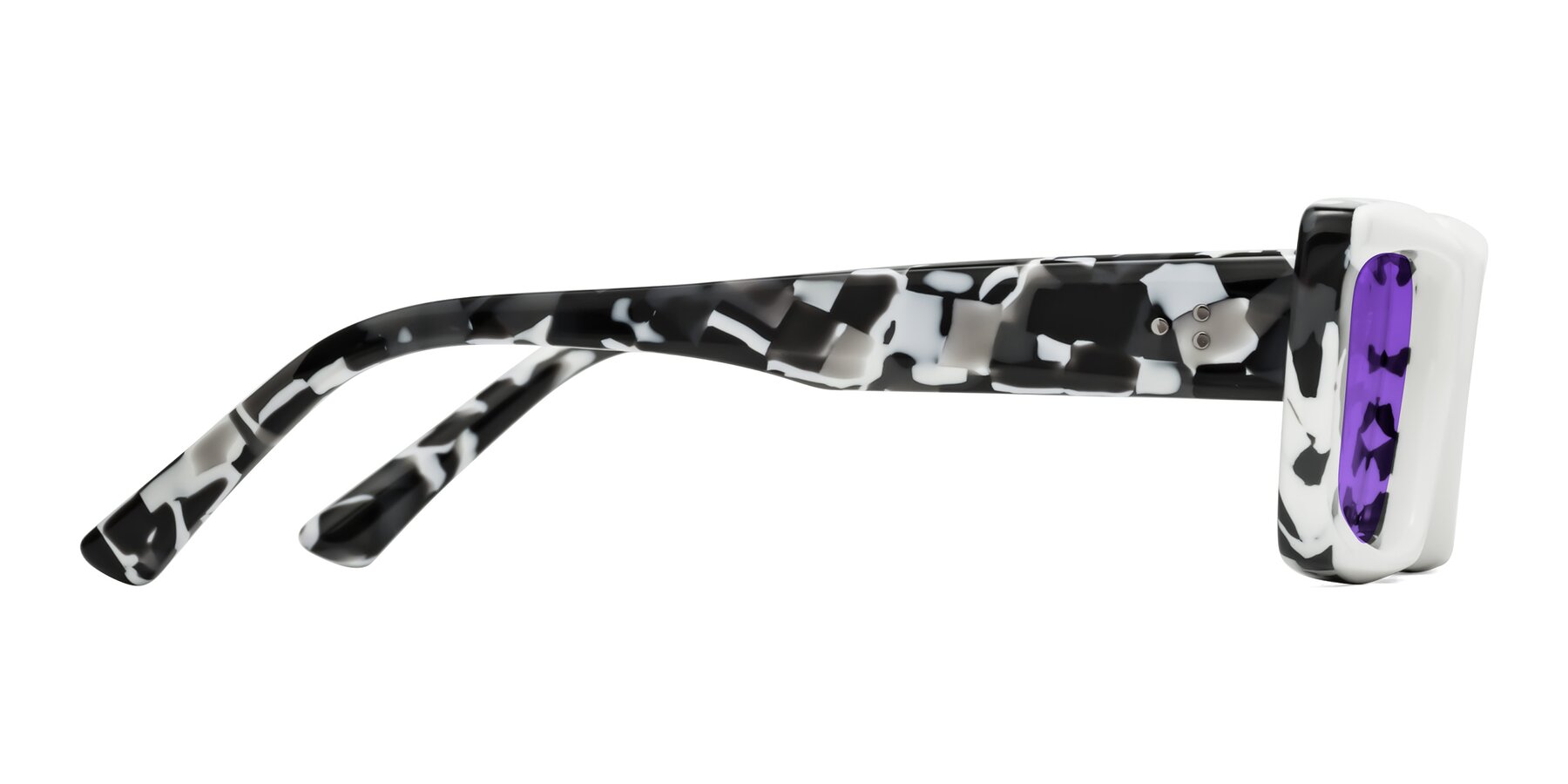 Side of Hasan in White-Black Tortoise with Purple Tinted Lenses