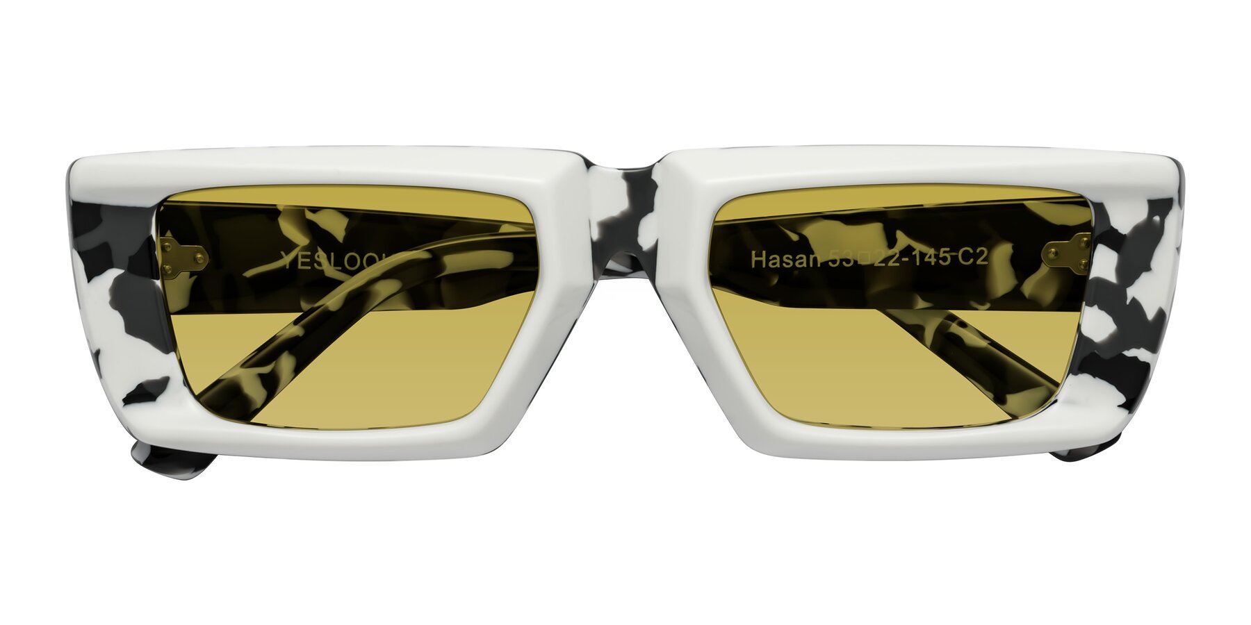 Folded Front of Hasan in White-Black Tortoise with Champagne Tinted Lenses