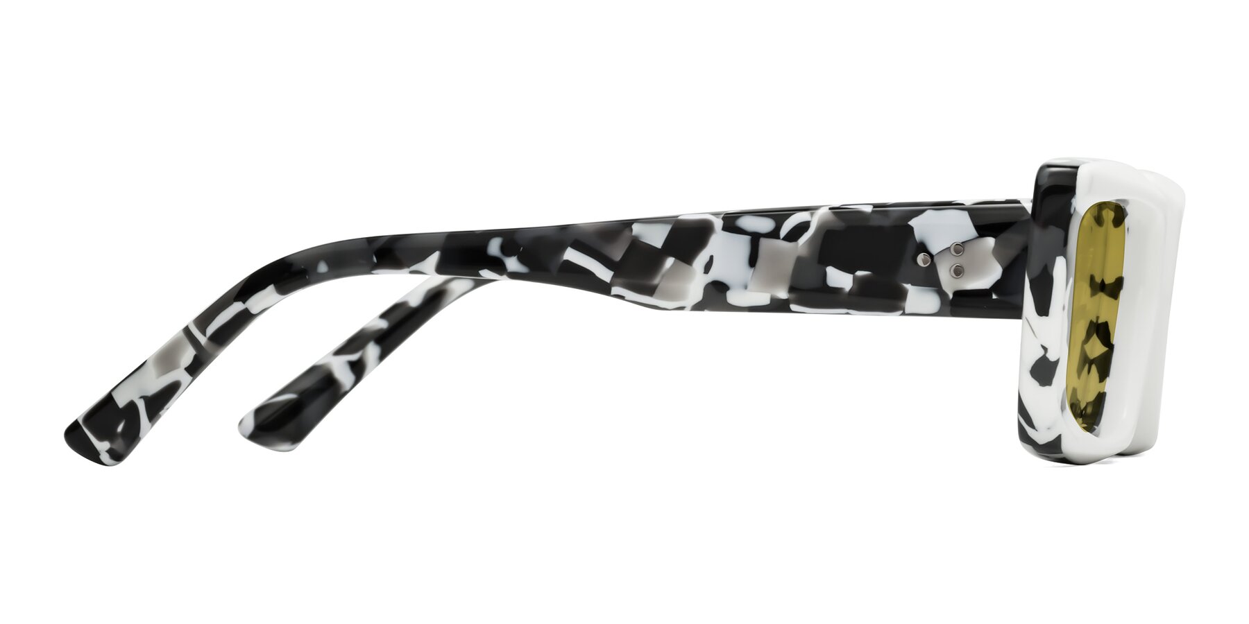 Side of Hasan in White-Black Tortoise with Champagne Tinted Lenses