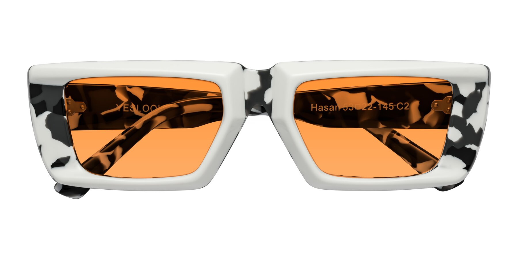 Folded Front of Hasan in White-Black Tortoise with Orange Tinted Lenses