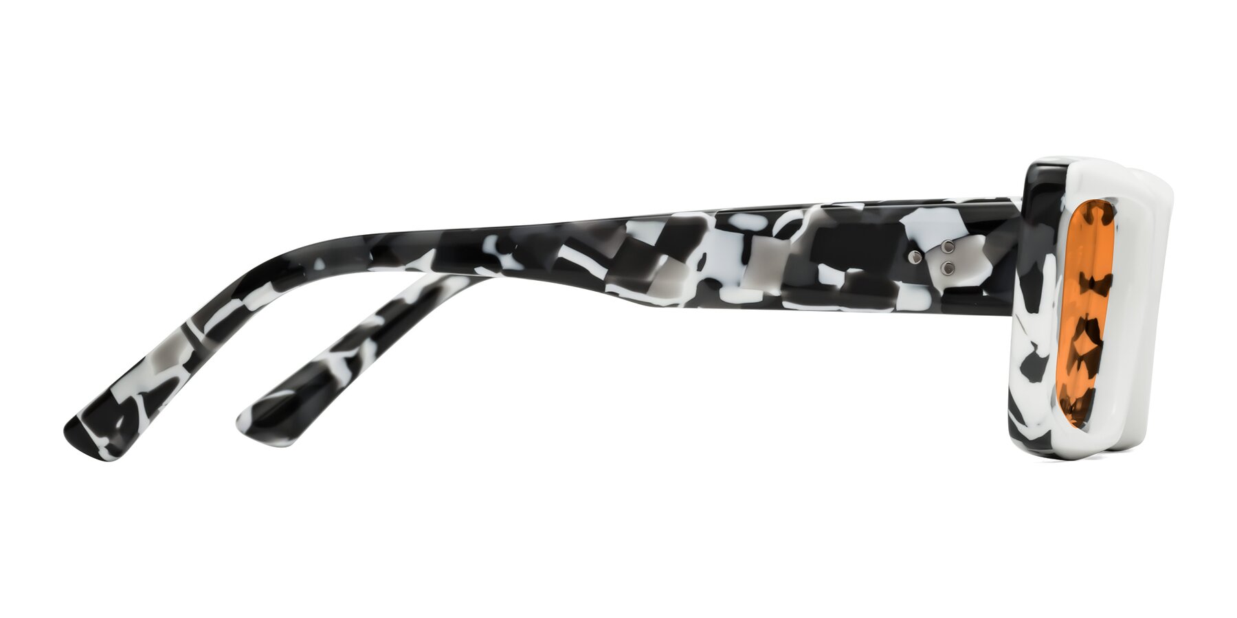 Side of Hasan in White-Black Tortoise with Orange Tinted Lenses
