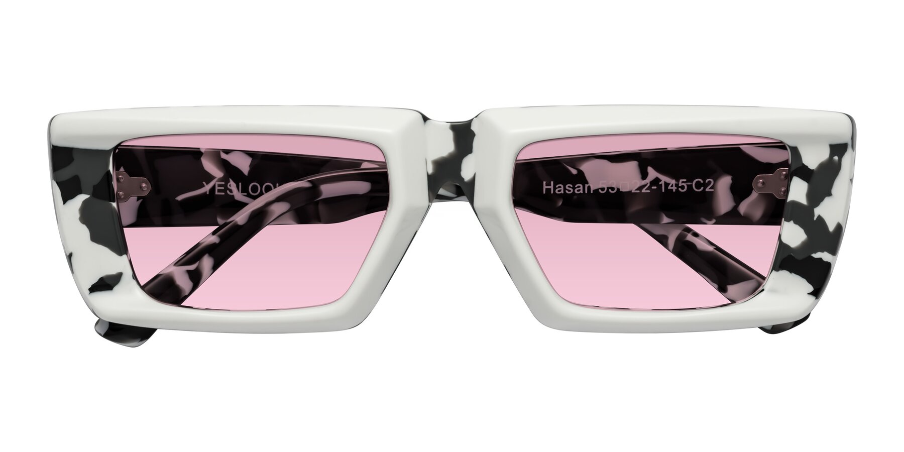 Folded Front of Hasan in White-Black Tortoise with Light Wine Tinted Lenses