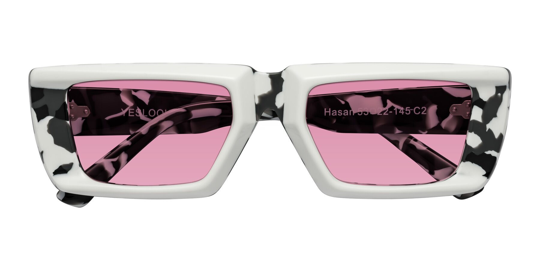 Folded Front of Hasan in White-Black Tortoise with Medium Wine Tinted Lenses