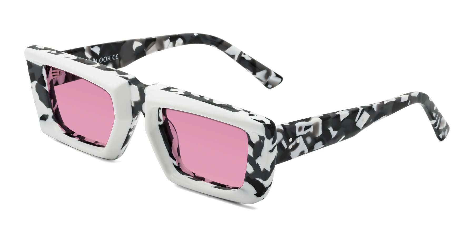 Angle of Hasan in White-Black Tortoise with Medium Wine Tinted Lenses
