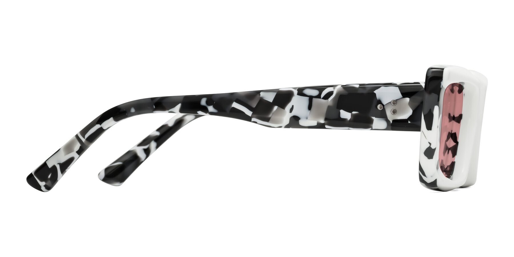 Side of Hasan in White-Black Tortoise with Medium Garnet Tinted Lenses