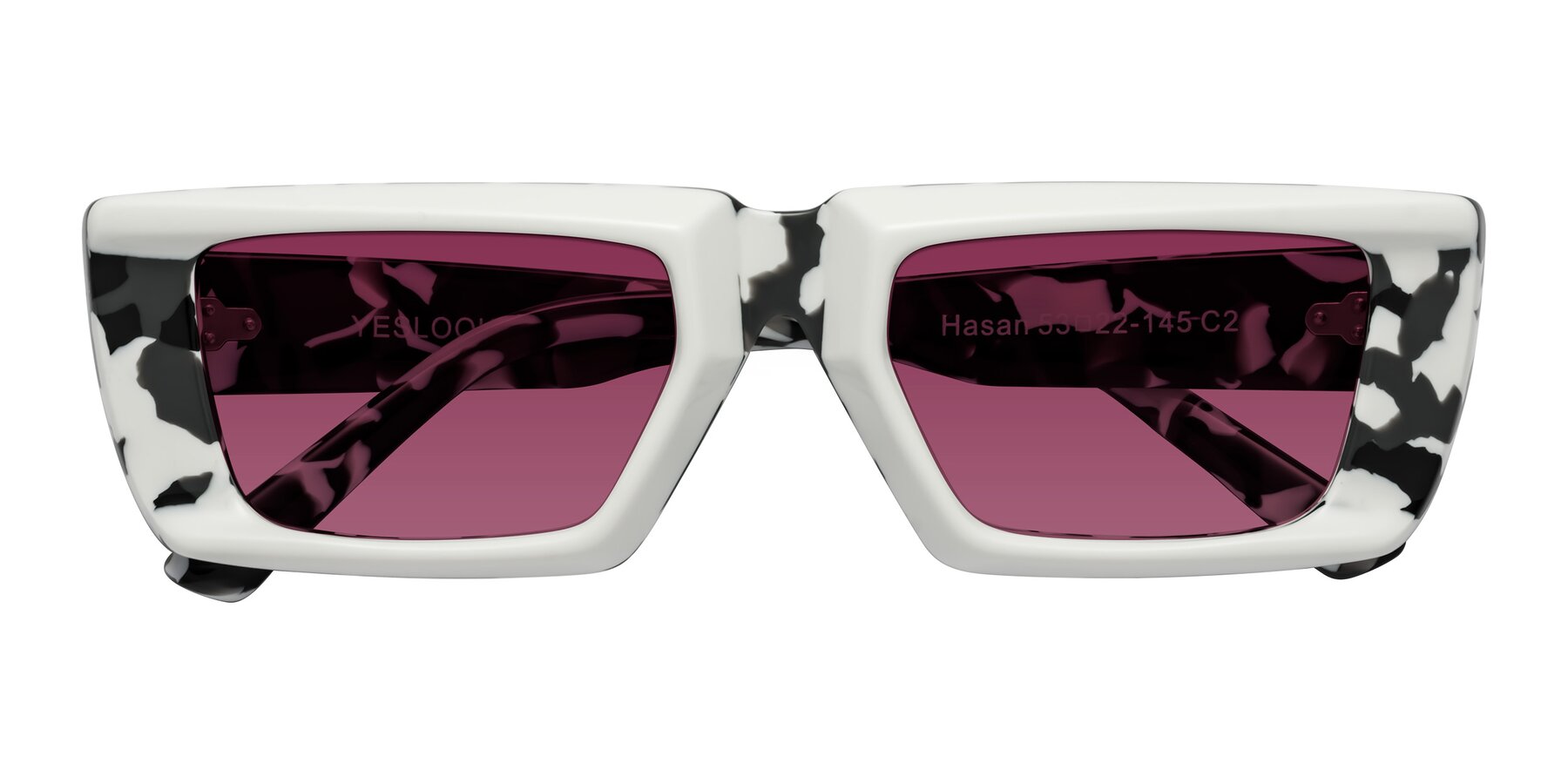 Folded Front of Hasan in White-Black Tortoise with Wine Tinted Lenses