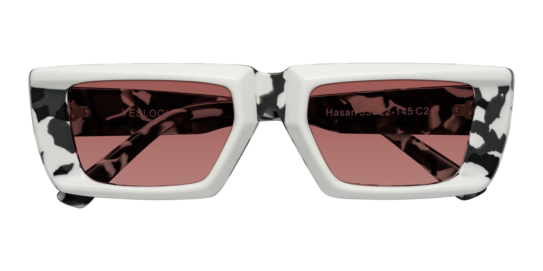 Folded Front of Hasan in White-Black Tortoise with Garnet Tinted Lenses