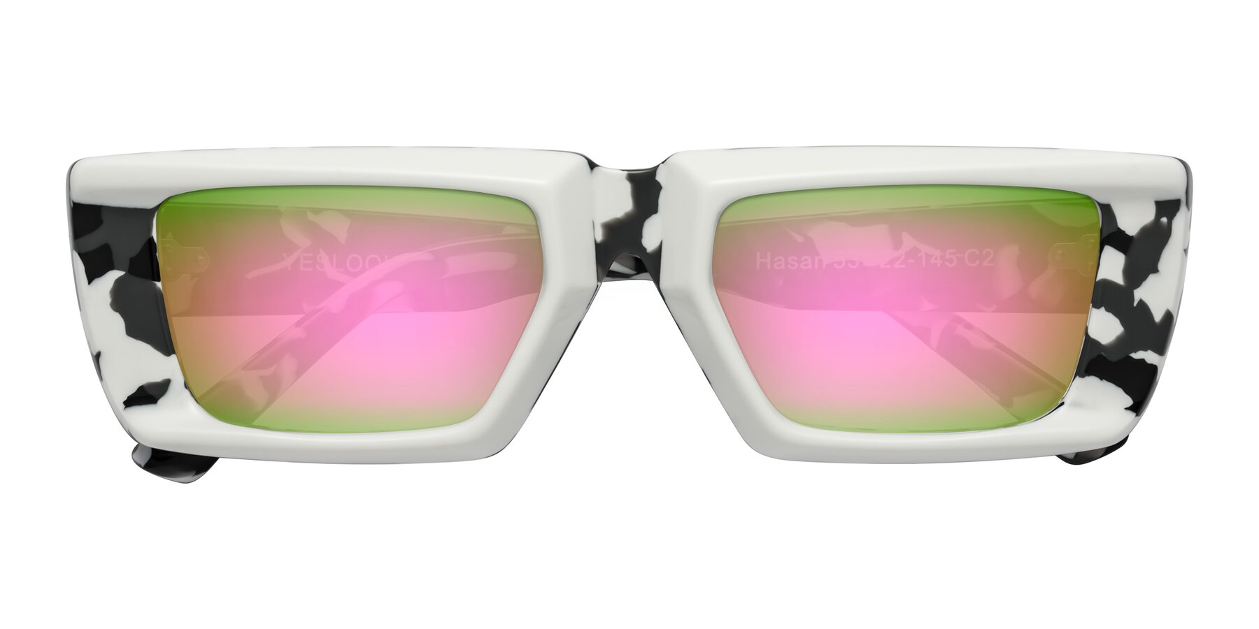 Folded Front of Hasan in White-Black Tortoise with Pink Mirrored Lenses