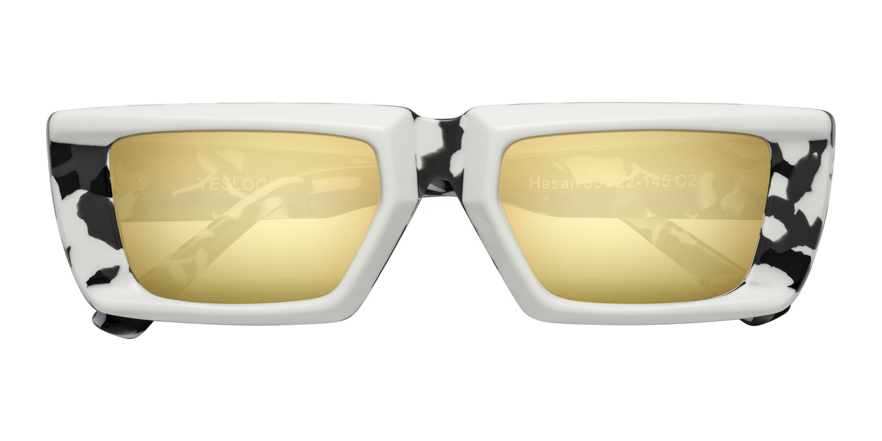 Folded Front of Hasan in White-Black Tortoise with Gold Mirrored Lenses