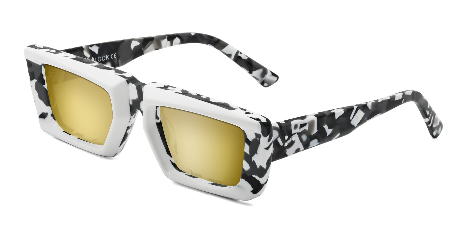 Angle of Hasan in White-Black Tortoise with Gold Mirrored Lenses