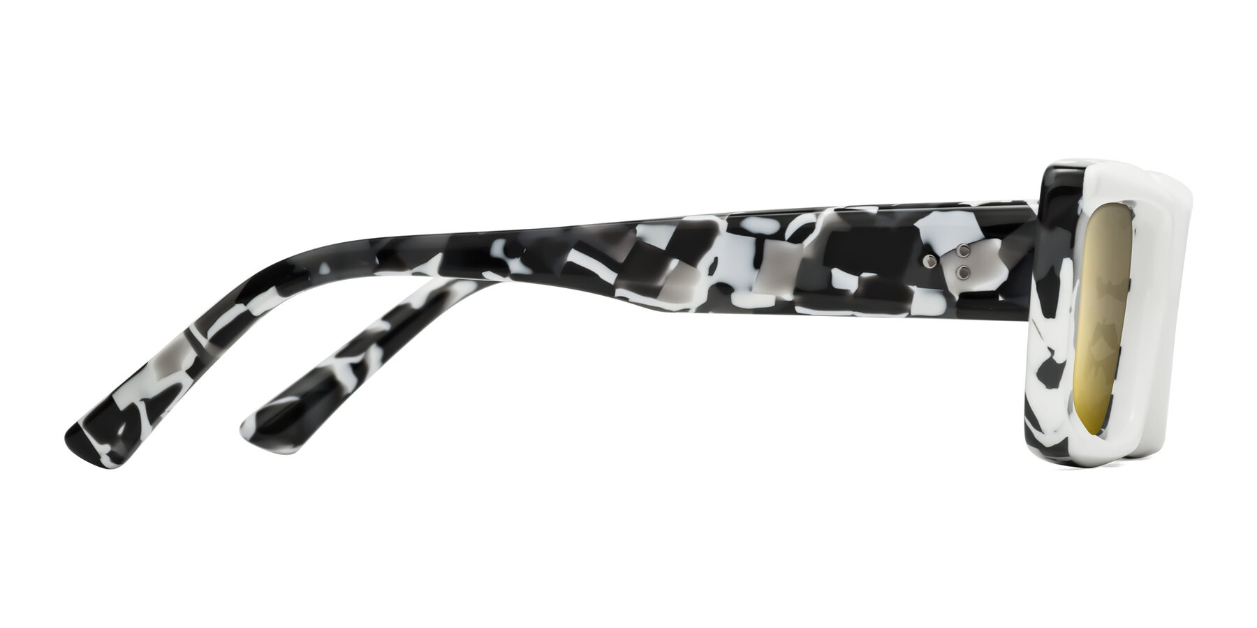 Side of Hasan in White-Black Tortoise with Gold Mirrored Lenses