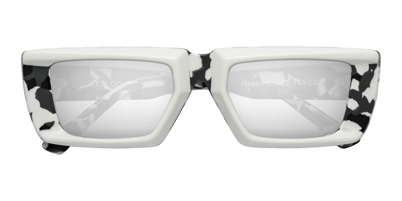 Hasan - White/Black Tortoise Flash Mirrored Sunglasses