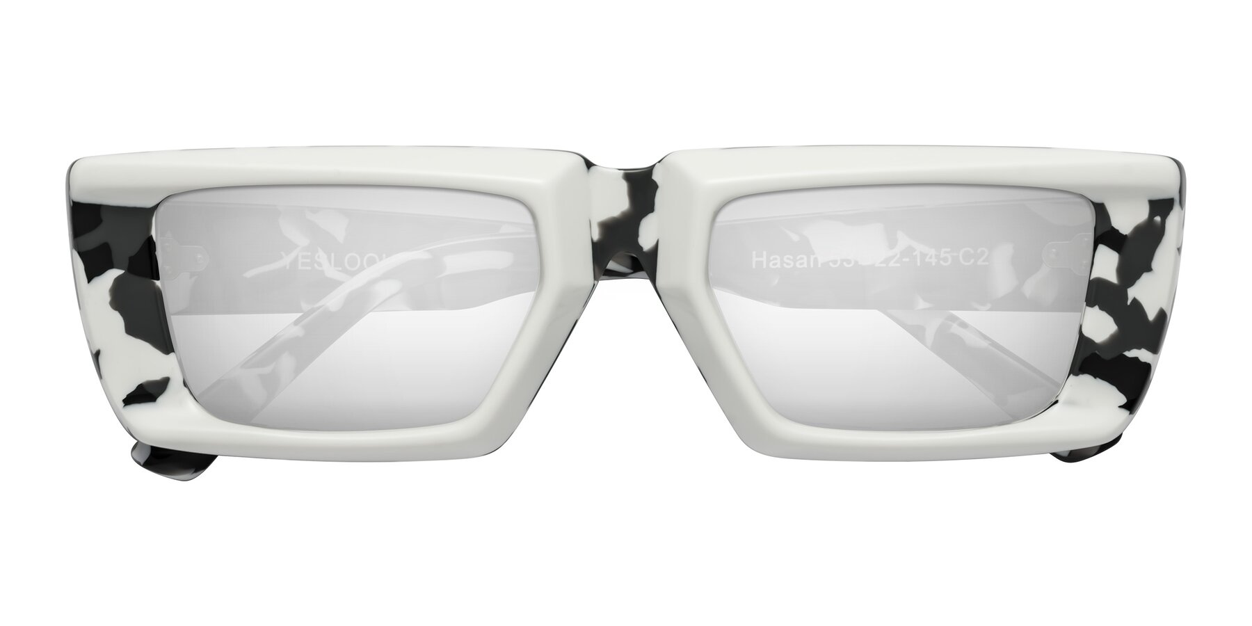 Folded Front of Hasan in White-Black Tortoise with Silver Mirrored Lenses