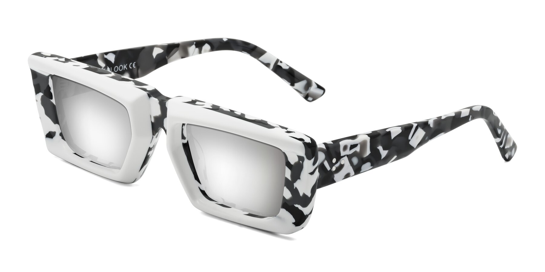 Angle of Hasan in White-Black Tortoise with Silver Mirrored Lenses