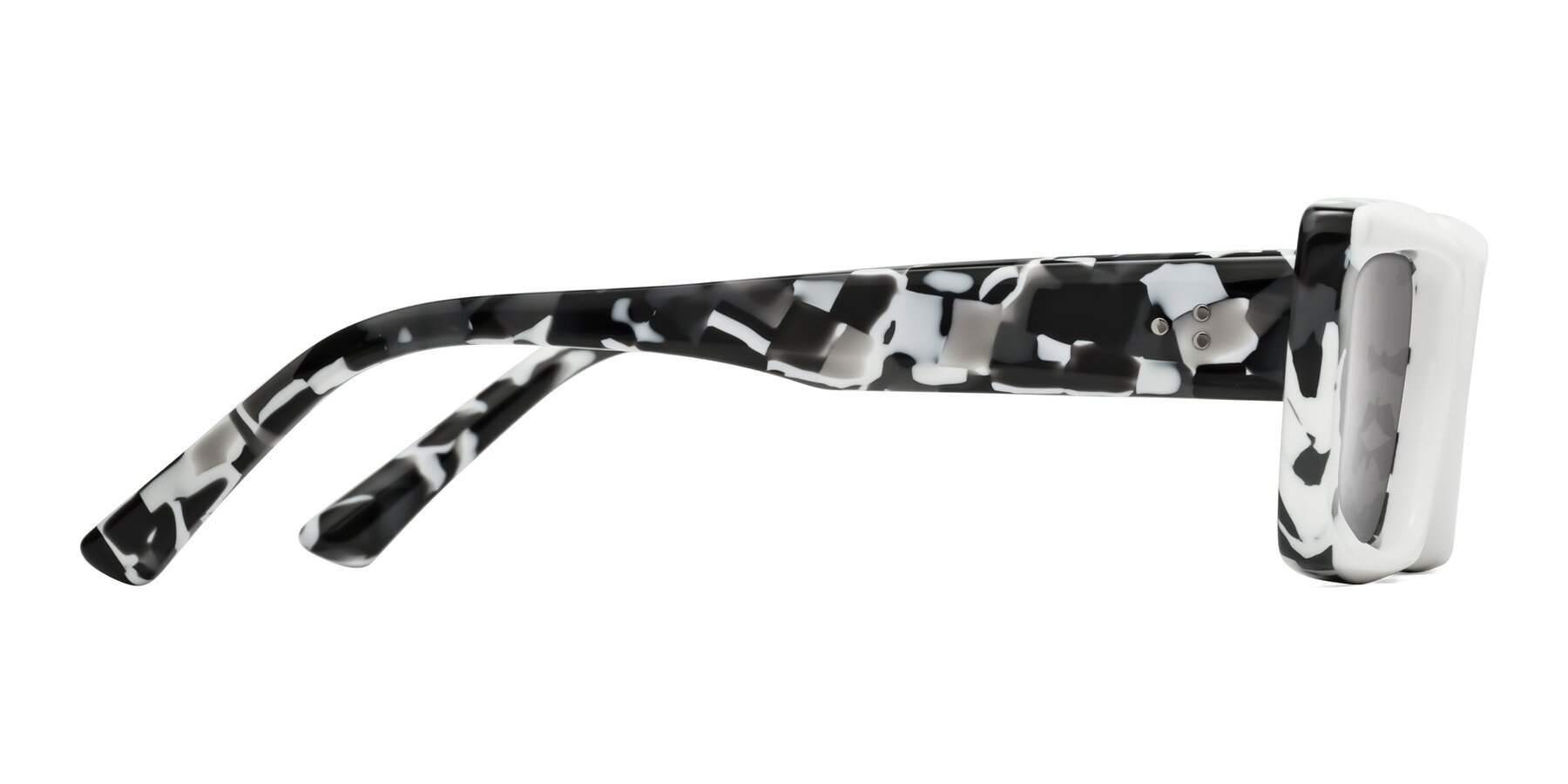 Side of Hasan in White-Black Tortoise with Silver Mirrored Lenses