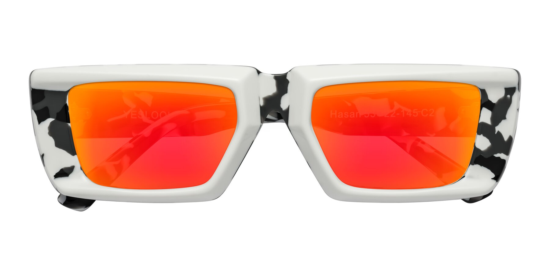 Folded Front of Hasan in White-Black Tortoise with Red Gold Mirrored Lenses