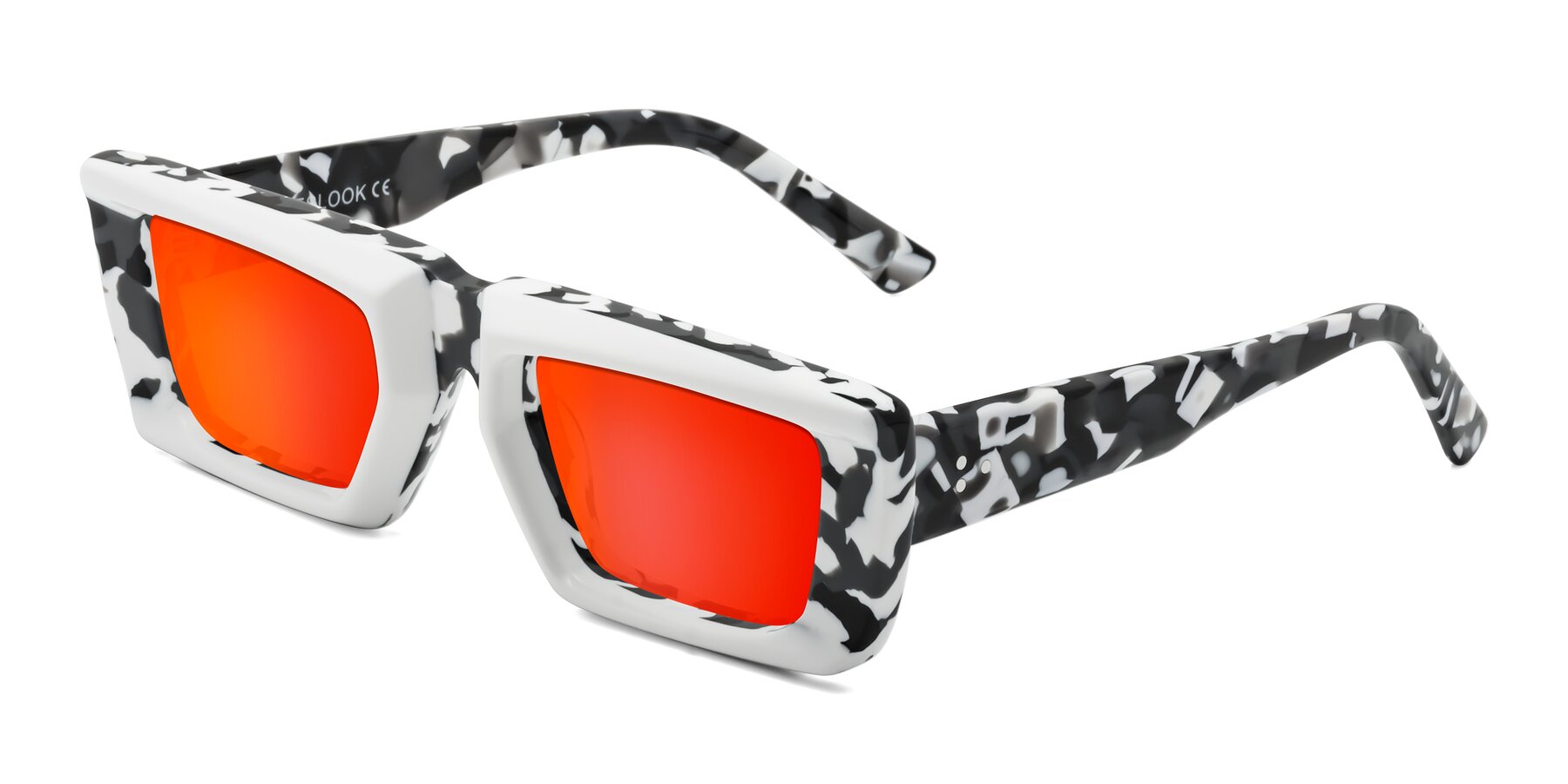 Angle of Hasan in White-Black Tortoise with Red Gold Mirrored Lenses