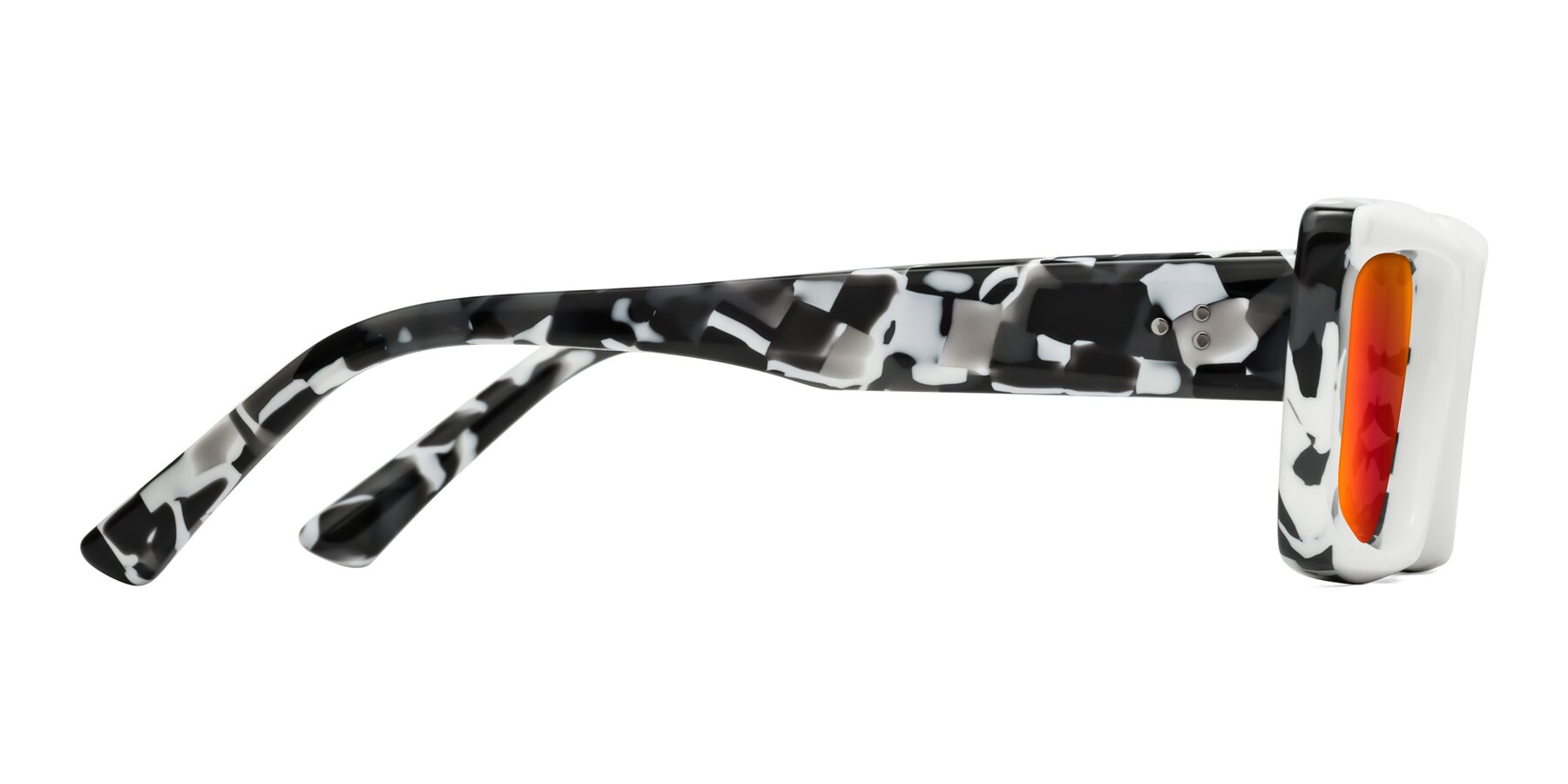 Side of Hasan in White-Black Tortoise with Red Gold Mirrored Lenses