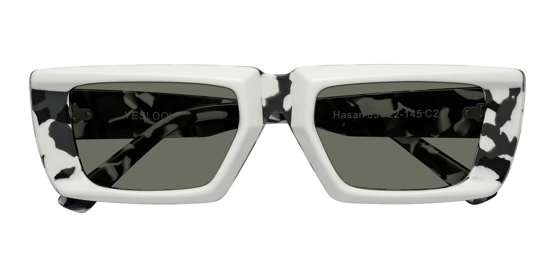 Folded Front of Hasan in White-Black Tortoise with Gray Polarized Lenses