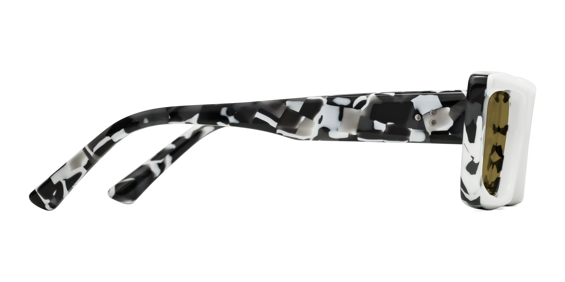 Side of Hasan in White-Black Tortoise with Brown Polarized Lenses
