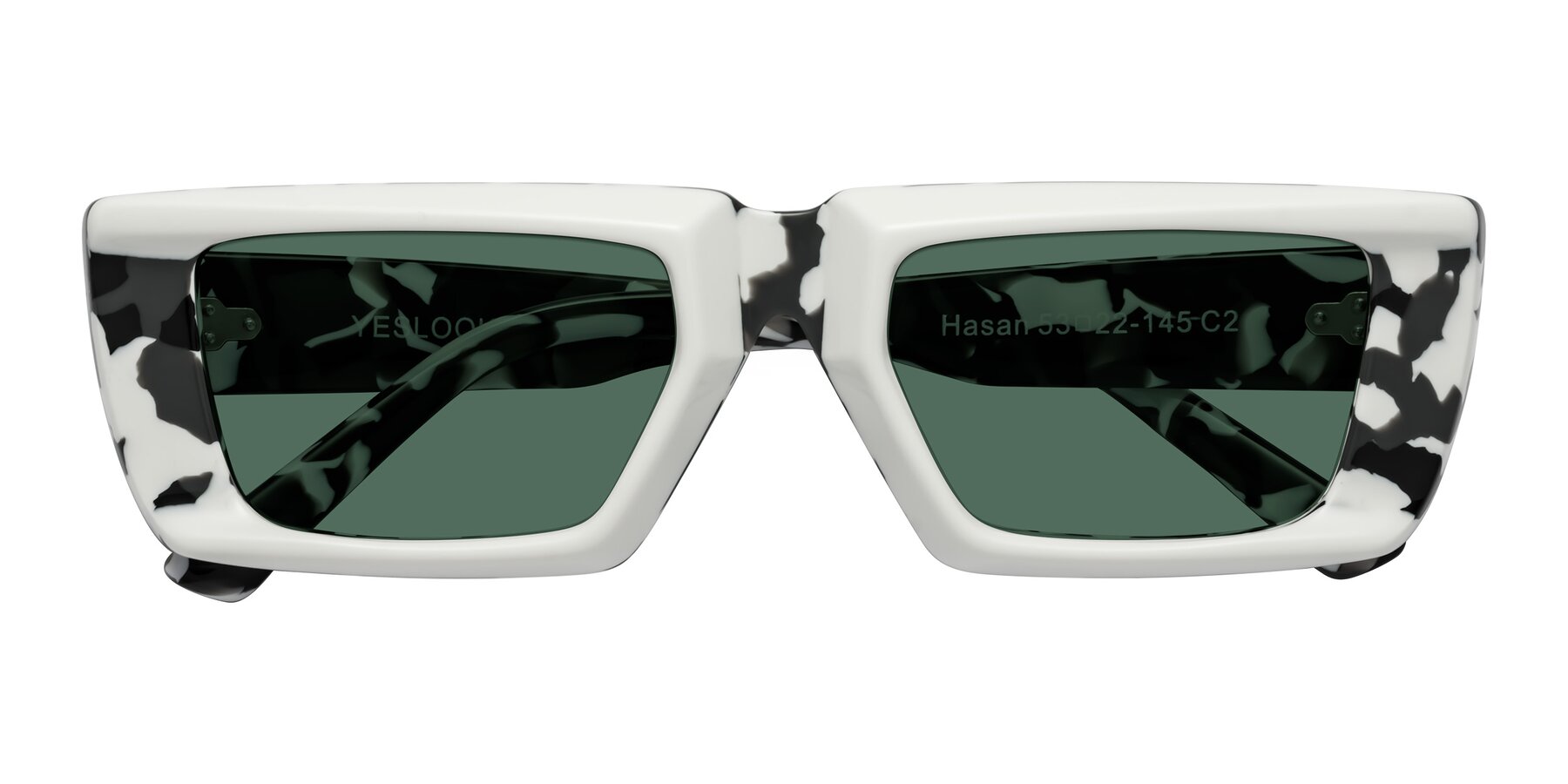 Folded Front of Hasan in White-Black Tortoise with Green Polarized Lenses