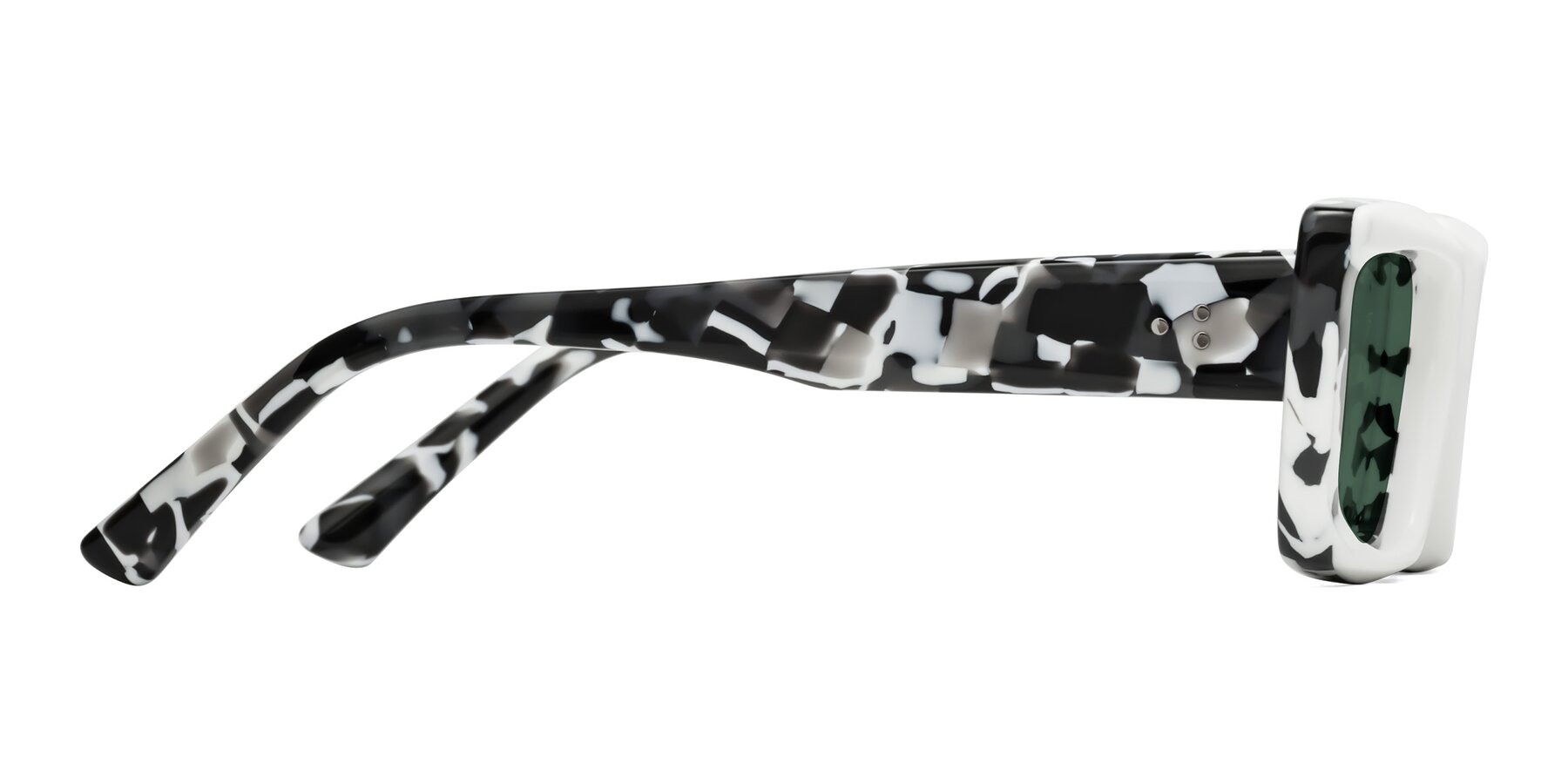 Side of Hasan in White-Black Tortoise with Green Polarized Lenses