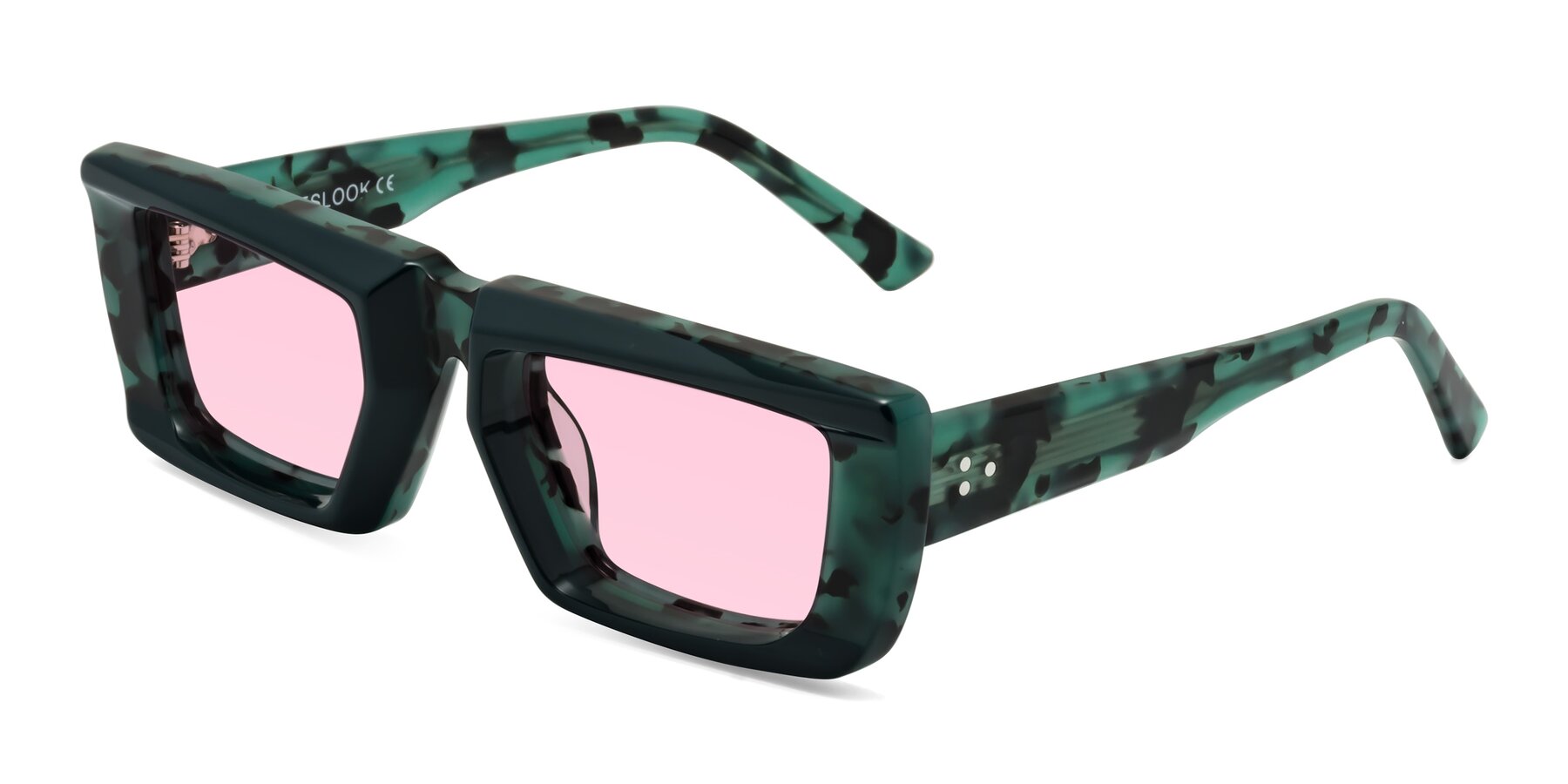 Angle of Hasan in Forest Green-Green Tortoise with Light Pink Tinted Lenses