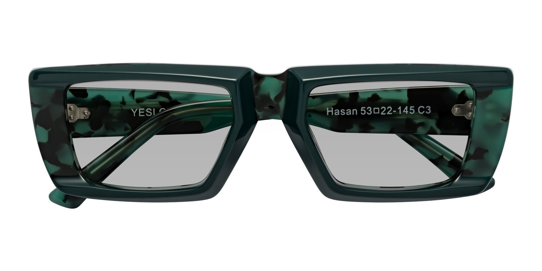 Folded Front of Hasan in Forest Green-Green Tortoise with Light Gray Tinted Lenses