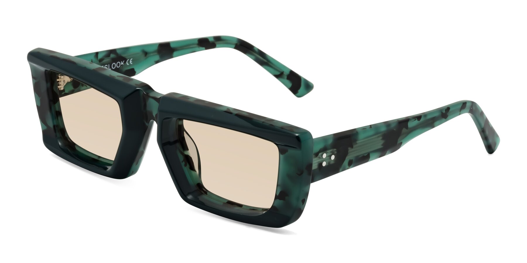 Angle of Hasan in Forest Green-Green Tortoise with Light Brown Tinted Lenses
