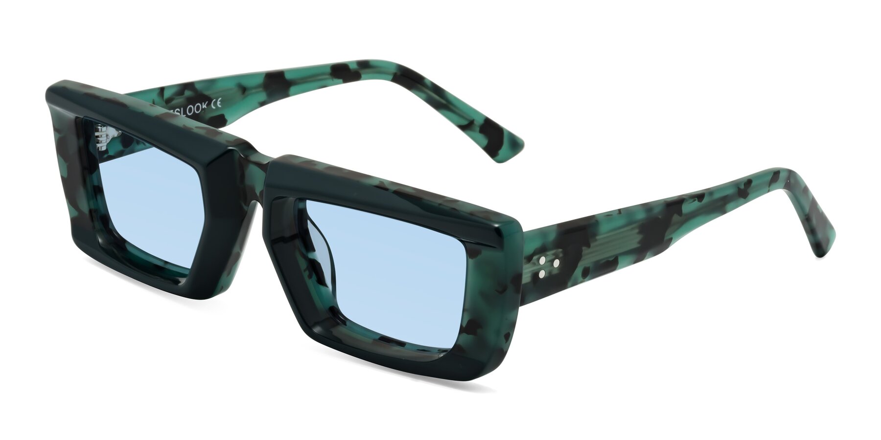 Angle of Hasan in Forest Green-Green Tortoise with Light Blue Tinted Lenses