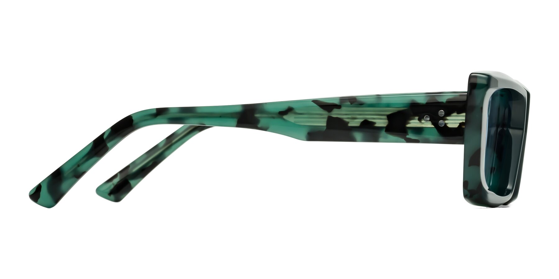 Side of Hasan in Forest Green-Green Tortoise with Light Blue Tinted Lenses