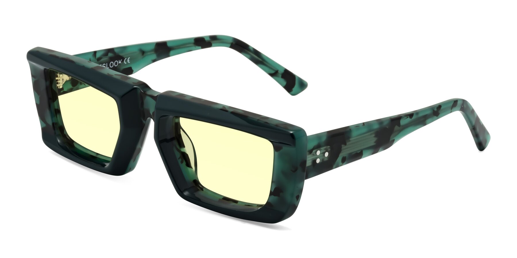 Angle of Hasan in Forest Green-Green Tortoise with Light Yellow Tinted Lenses