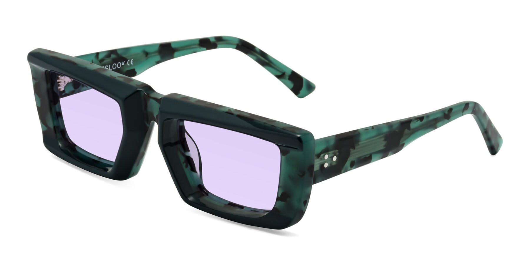 Angle of Hasan in Forest Green-Green Tortoise with Light Purple Tinted Lenses