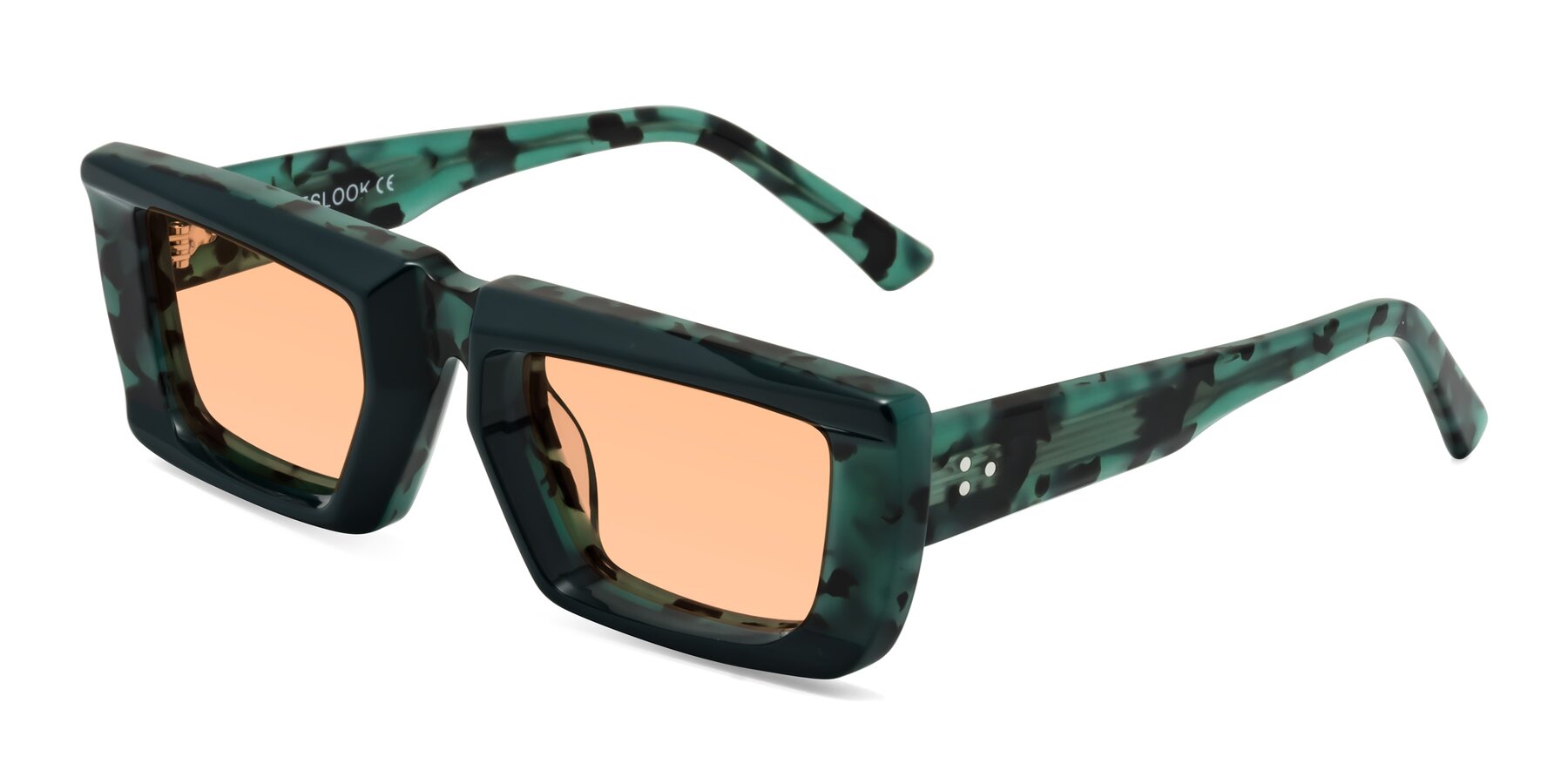 Angle of Hasan in Forest Green-Green Tortoise with Light Orange Tinted Lenses