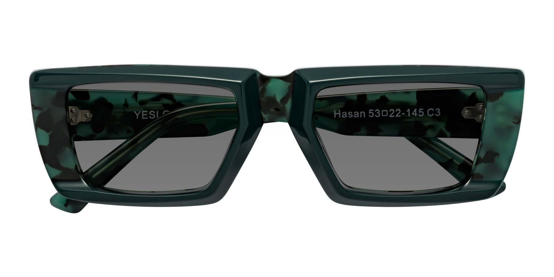 Folded Front of Hasan in Forest Green-Green Tortoise with Medium Gray Tinted Lenses
