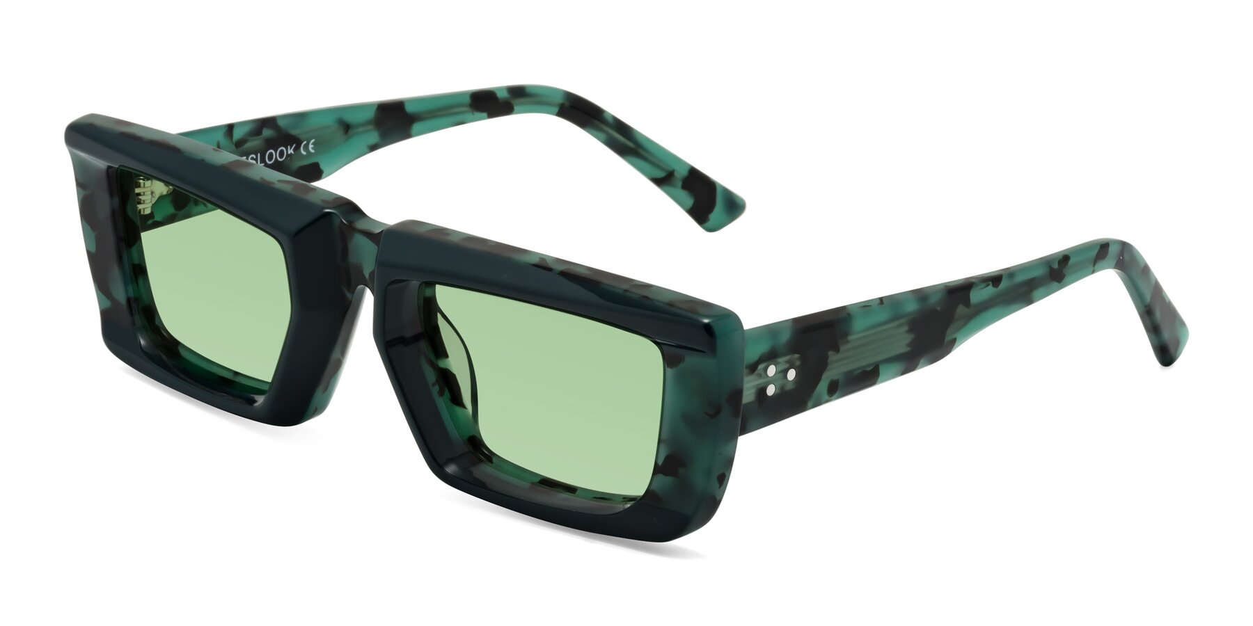 Angle of Hasan in Forest Green-Green Tortoise with Medium Green Tinted Lenses