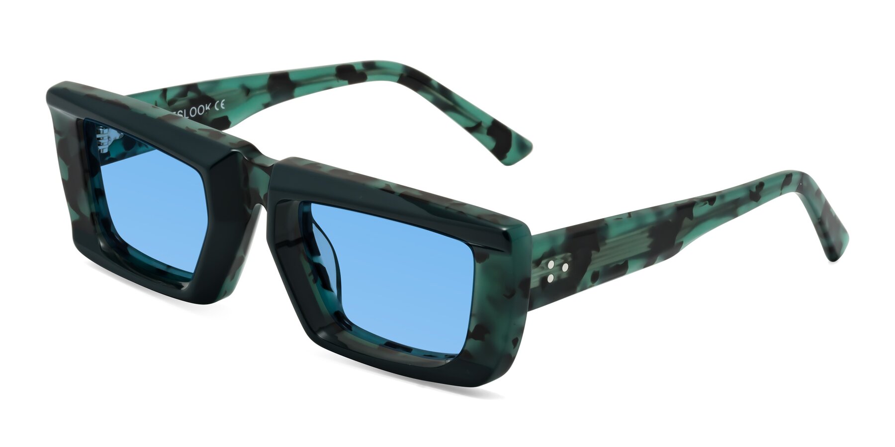 Angle of Hasan in Forest Green-Green Tortoise with Medium Blue Tinted Lenses